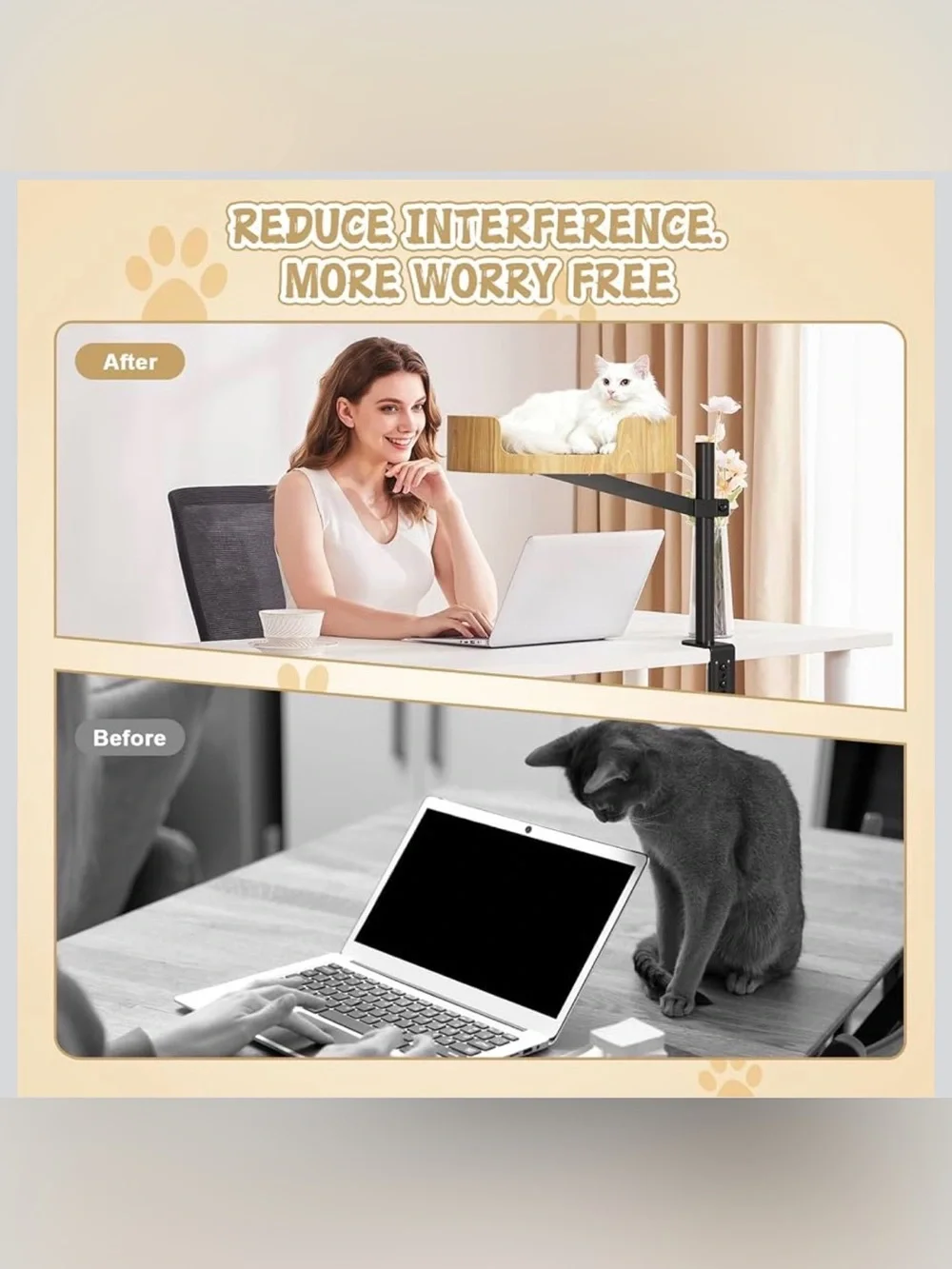 Adjustable Cat Perch Desk Mount - Beige